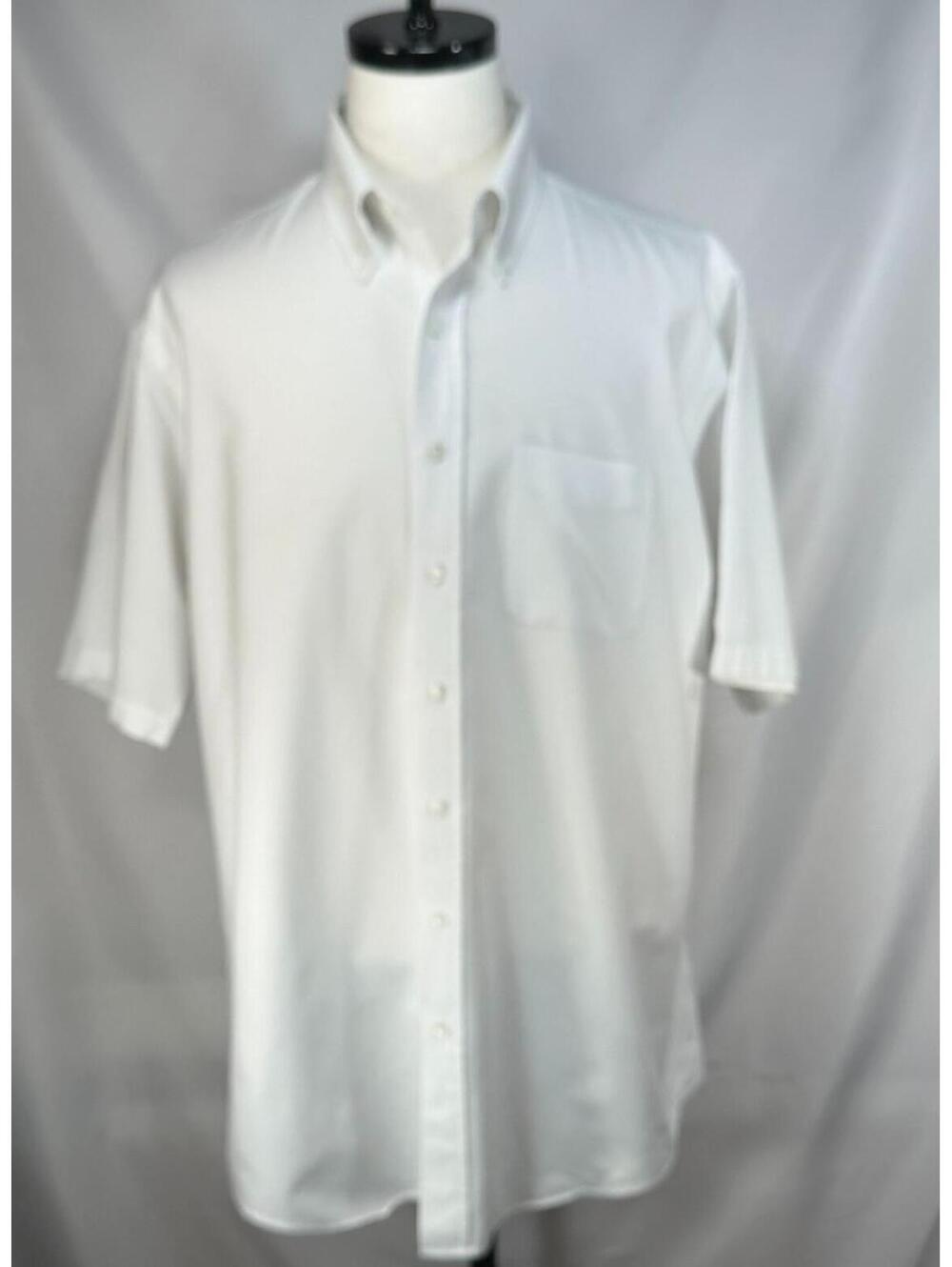 LL Bean Blended Oxford Short Sleeve Button Up White Mens XL